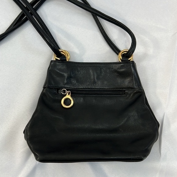 L.J.S. Collection crossbody black leather mini purse gold hardware snap closure